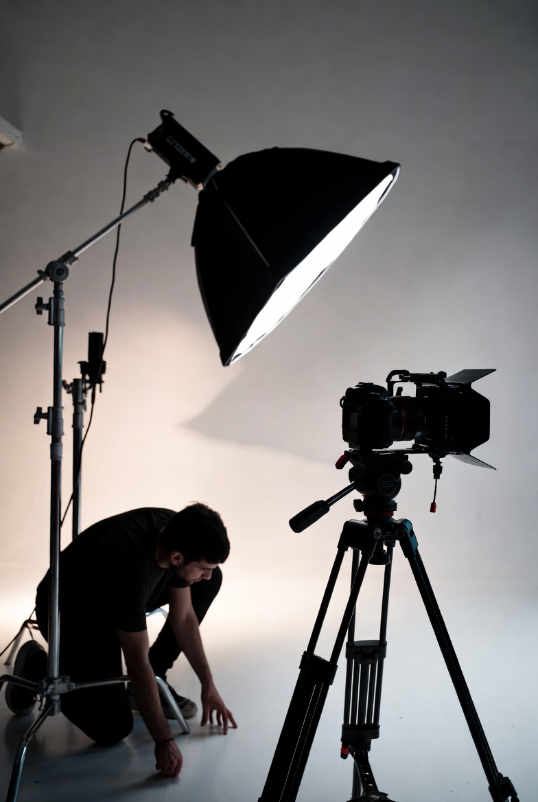 Portrait photography session with professional lighting setup